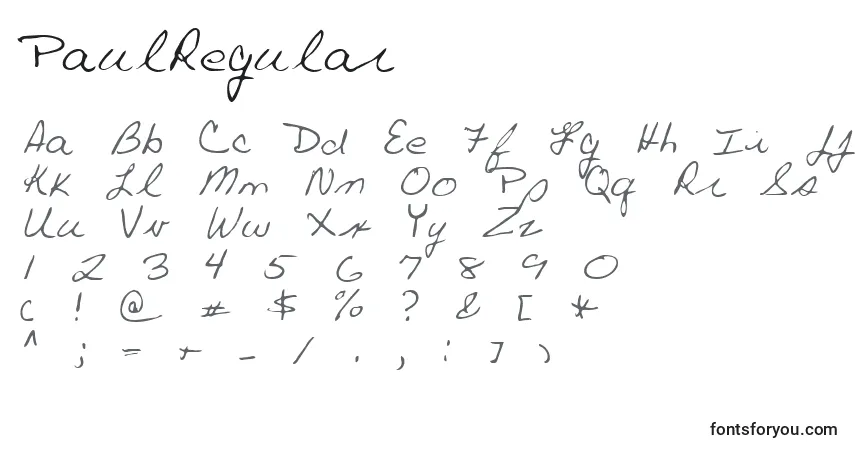 Czcionka PaulRegular – alfabet, cyfry, specjalne znaki