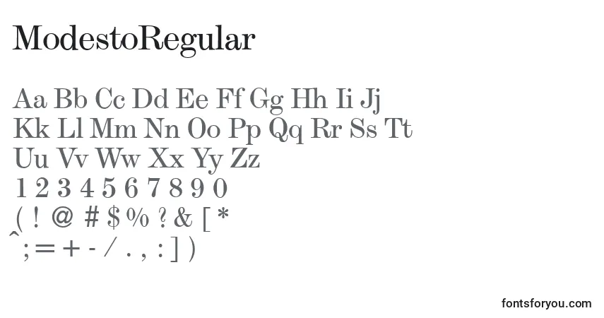 Czcionka ModestoRegular – alfabet, cyfry, specjalne znaki