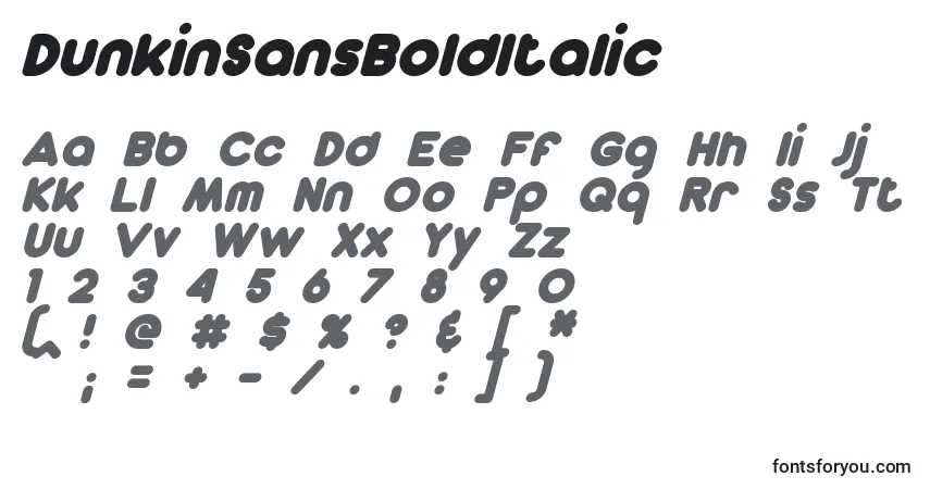 Schriftart DunkinSansBoldItalic – Alphabet, Zahlen, spezielle Symbole