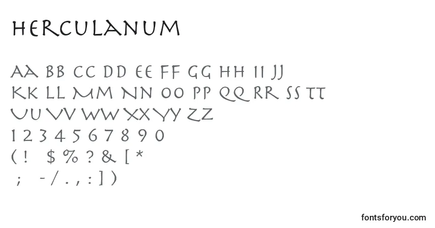 A fonte Herculanum – alfabeto, números, caracteres especiais