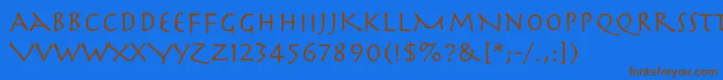 フォントHerculanum – 茶色の文字が青い背景にあります。