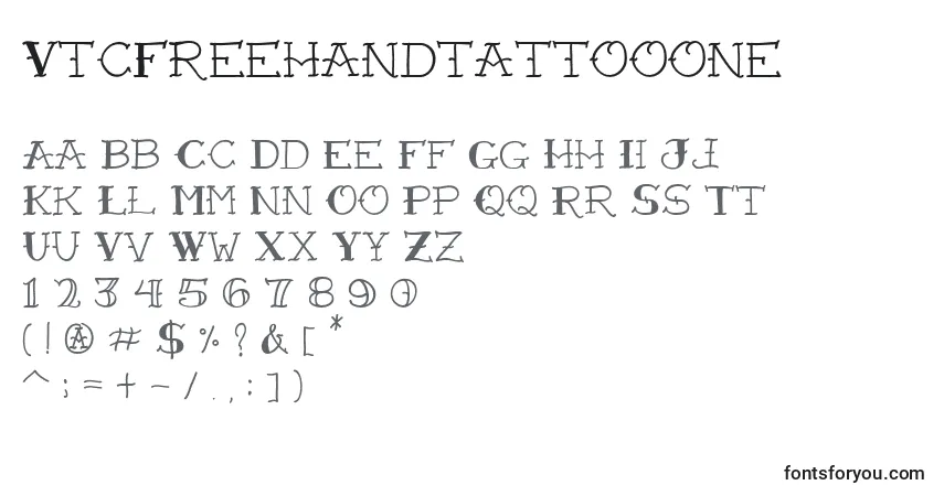 Schriftart VtcFreehandtattooone – Alphabet, Zahlen, spezielle Symbole