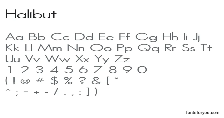 A fonte Halibut – alfabeto, números, caracteres especiais