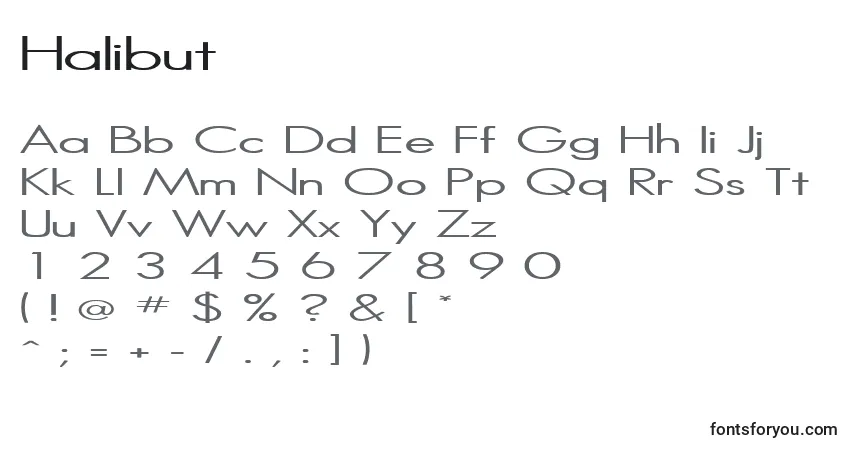 Halibut-fontti – aakkoset, numerot, erikoismerkit