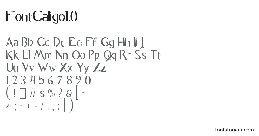 Czcionka FontCaligo1.0 – alfabet, cyfry, specjalne znaki