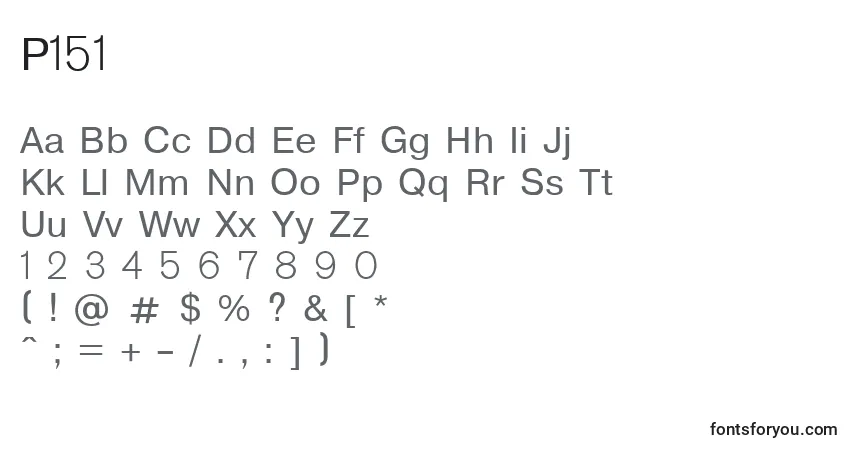 A fonte P151 – alfabeto, números, caracteres especiais