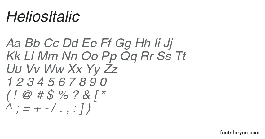 Schriftart HeliosItalic – Alphabet, Zahlen, spezielle Symbole