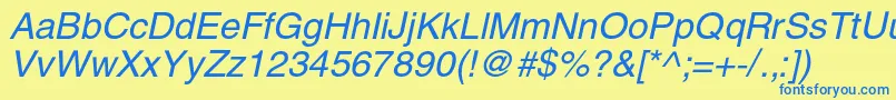 Czcionka HeliosItalic – niebieskie czcionki na żółtym tle