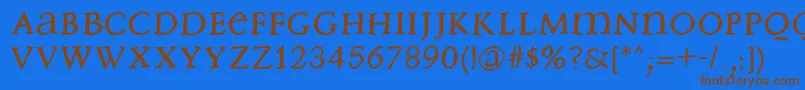 フォントFreebradbury – 茶色の文字が青い背景にあります。