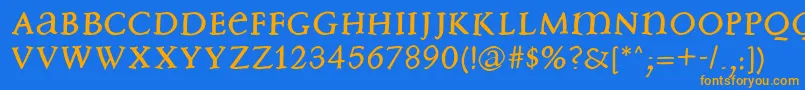 フォントFreebradbury – オレンジ色の文字が青い背景にあります。