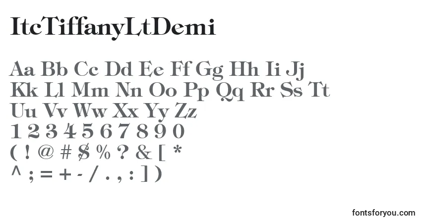 Czcionka ItcTiffanyLtDemi – alfabet, cyfry, specjalne znaki