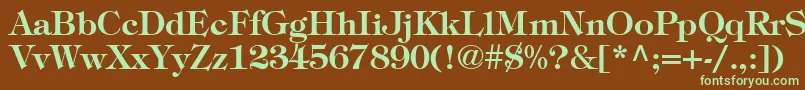 フォントItcTiffanyLtDemi – 緑色の文字が茶色の背景にあります。