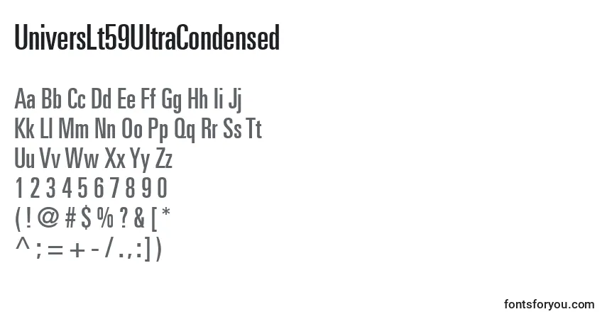 Schriftart UniversLt59UltraCondensed – Alphabet, Zahlen, spezielle Symbole