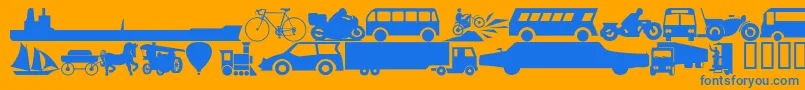 Wmtransport1-Schriftart – Blaue Schriften auf orangefarbenem Hintergrund