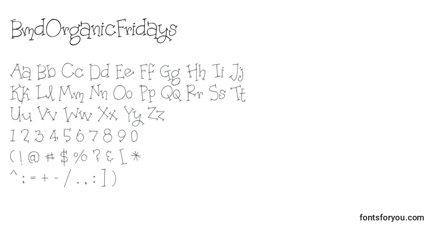 Czcionka BmdOrganicFridays – alfabet, cyfry, specjalne znaki