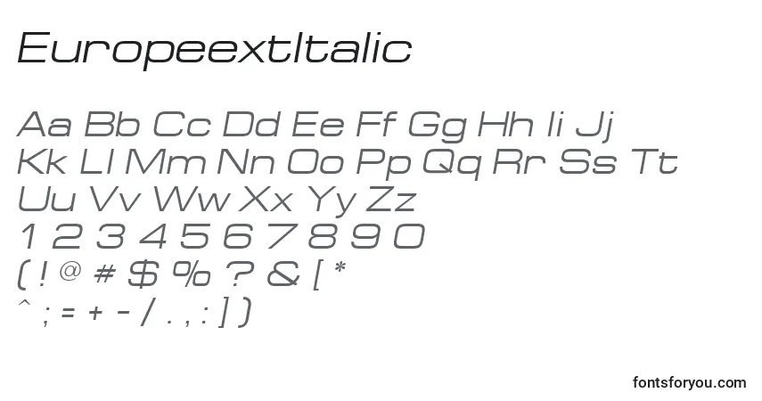 EuropeextItalicフォント–アルファベット、数字、特殊文字