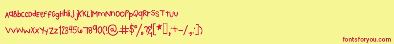 Fonte Kaeshandwriting – fontes vermelhas em um fundo amarelo