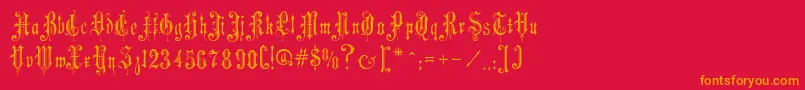 MusicHallRegular-Schriftart – Orangefarbene Schriften auf rotem Hintergrund