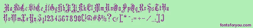 Fonte MusicHallRegular – fontes roxas em um fundo verde