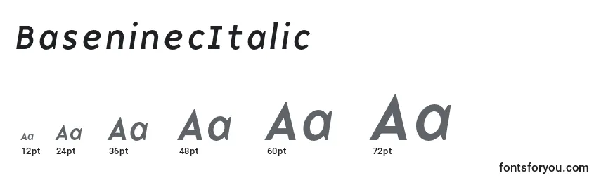 Размеры шрифта BaseninecItalic