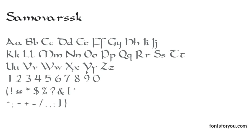 Fuente Samovarssk - alfabeto, números, caracteres especiales