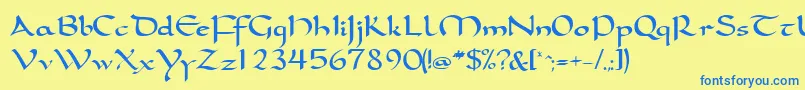 フォントSamovarssk – 青い文字が黄色の背景にあります。