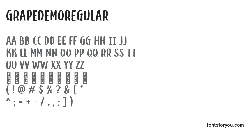 Czcionka GrapedemoRegular – alfabet, cyfry, specjalne znaki