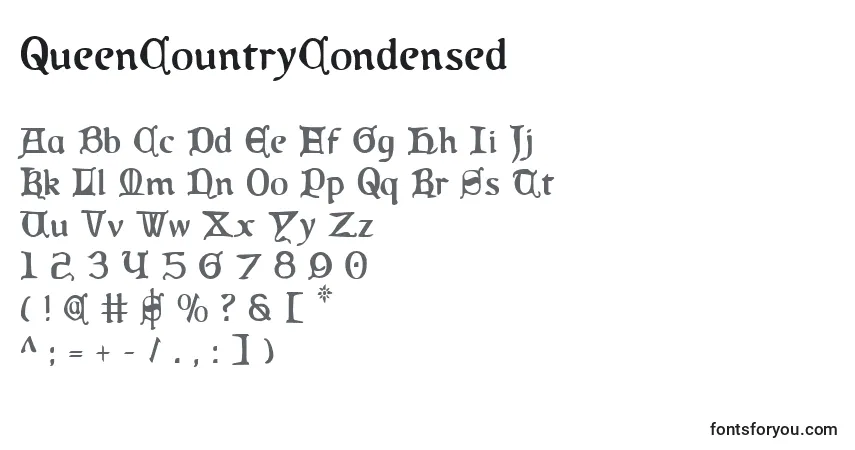 Czcionka QueenCountryCondensed – alfabet, cyfry, specjalne znaki