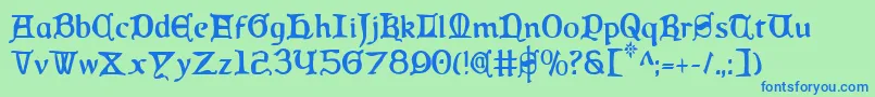 QueenCountryCondensed-Schriftart – Blaue Schriften auf grünem Hintergrund