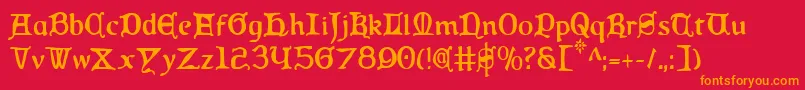 Fonte QueenCountryCondensed – fontes laranjas em um fundo vermelho