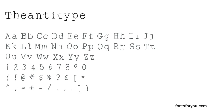 Schriftart Theantitype – Alphabet, Zahlen, spezielle Symbole