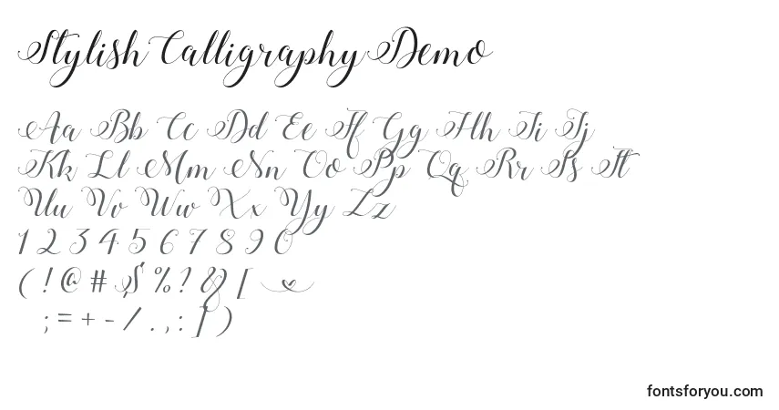 Czcionka StylishCalligraphyDemo – alfabet, cyfry, specjalne znaki