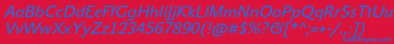 フォントJohnsansTextProItalic – 赤い背景に青い文字