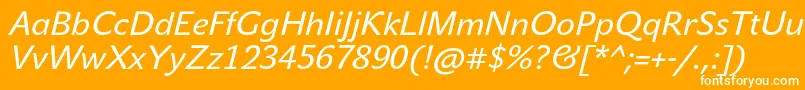 JohnsansTextProItalic-Schriftart – Weiße Schriften auf orangefarbenem Hintergrund