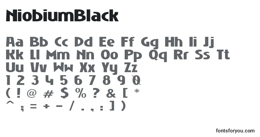 A fonte NiobiumBlack – alfabeto, números, caracteres especiais