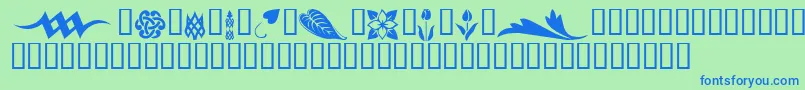 KrSimpleFleur3-Schriftart – Blaue Schriften auf grünem Hintergrund