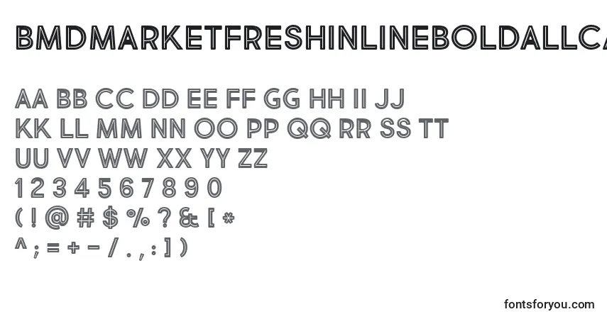 Czcionka BmdMarketFreshInlineBoldAllCaps – alfabet, cyfry, specjalne znaki