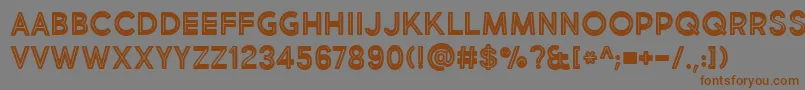 フォントBmdMarketFreshInlineBoldAllCaps – 茶色の文字が灰色の背景にあります。