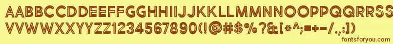 フォントBmdMarketFreshInlineBoldAllCaps – 茶色の文字が黄色の背景にあります。
