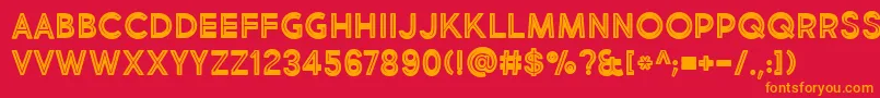 フォントBmdMarketFreshInlineBoldAllCaps – 赤い背景にオレンジの文字