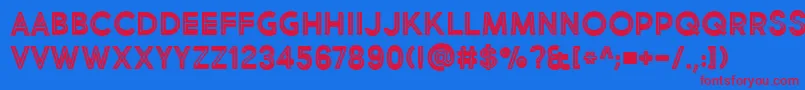 BmdMarketFreshInlineBoldAllCaps-Schriftart – Rote Schriften auf blauem Hintergrund
