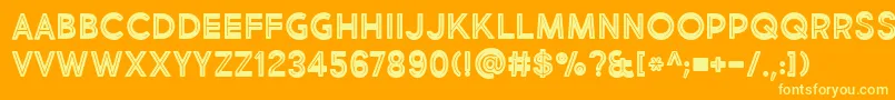 BmdMarketFreshInlineBoldAllCaps-Schriftart – Gelbe Schriften auf orangefarbenem Hintergrund