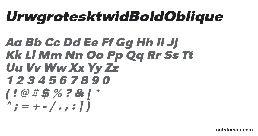 Fuente UrwgrotesktwidBoldOblique - alfabeto, números, caracteres especiales