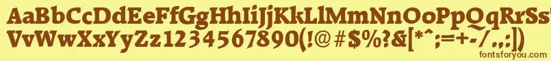 フォントRaleighserialHeavyRegular – 茶色の文字が黄色の背景にあります。