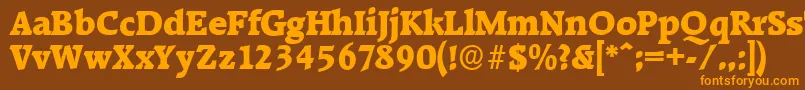 フォントRaleighserialHeavyRegular – オレンジ色の文字が茶色の背景にあります。