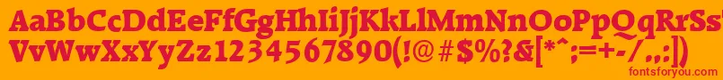 Weitere Informationen zur RaleighserialHeavyRegular-Schriftart RaleighserialHeavyRegular-Schriftart – Rote Schriften auf orangefarbenem Hintergrund