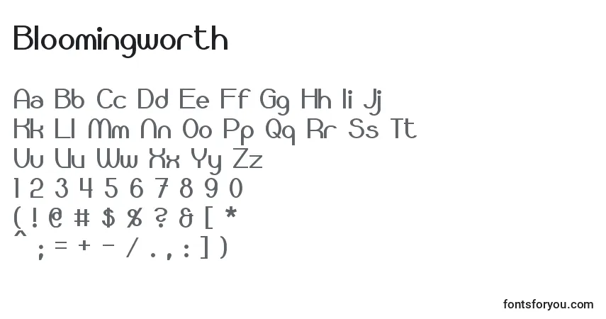 A fonte Bloomingworth – alfabeto, números, caracteres especiais