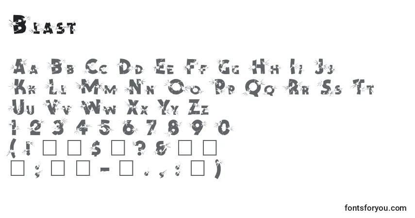 Czcionka Blast – alfabet, cyfry, specjalne znaki