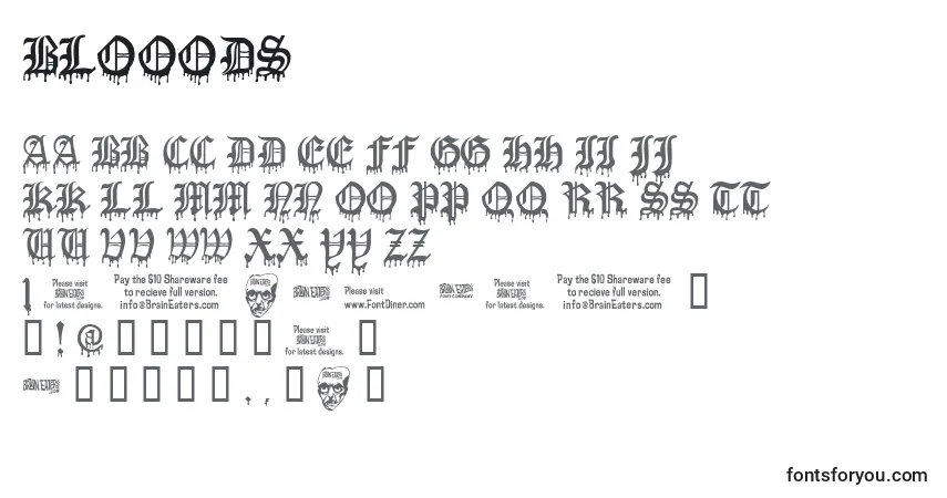 A fonte Blooods – alfabeto, números, caracteres especiais