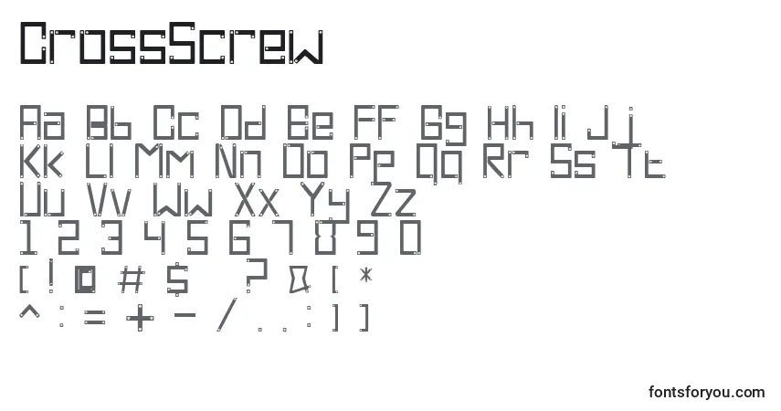 Schriftart CrossScrew – Alphabet, Zahlen, spezielle Symbole